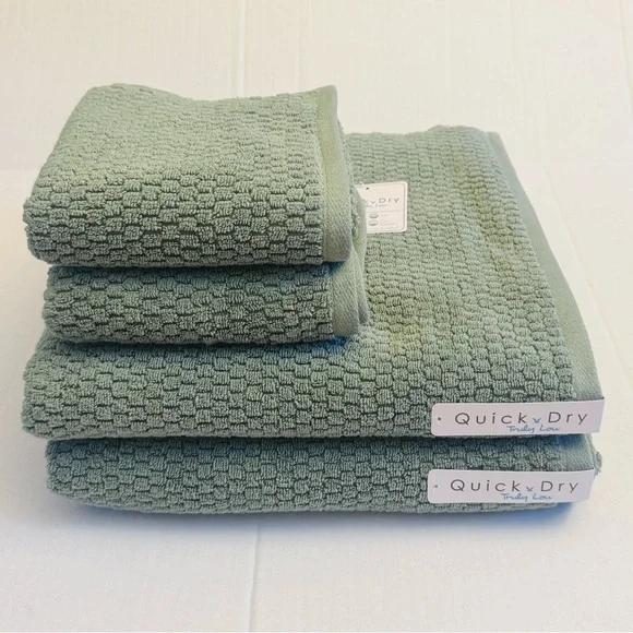 4pc TRULY LOU Quick Dry Zero Twist Cotton Bath Towel Set - Oil Green - Picture 7 of 7
